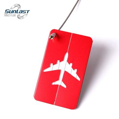 China Luggage Tags Hot Sale 75x45mm Aluminum Plane Shape Red Luggage Tag With Wire Rope for sale