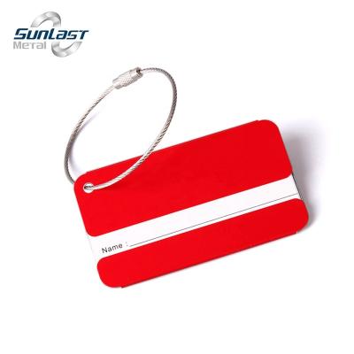 China Luggage Tags Metal Printed Luggage Tag Promotional Aluminum Red Suitcases Travel Label With Wire Rope for sale