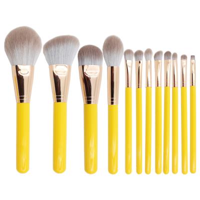 China Angular Blush Yellow Wooden Magnetic Handle 12Pcs Beauty Tool Spatulas Luxury Professional Makeup Set Brush maccosmetics With Bag Brush Makeup for sale