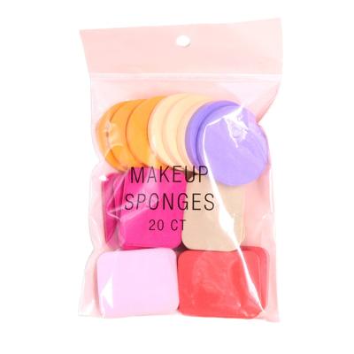 China Beauty Care Makeup Tools 20 Pcs Round Square Trapezoid Makeup Sponge Natural Makeup Sponge BB Cream Base Makeup Sponge Set With Bag for sale