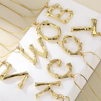 China CLASSIC Initial 26 Alphabet Jewelry Gifts Jewelry Link Chain Fashion Necklace Lady Big Gold Metal Letter Pendant Bamboo Necklaces 26 For Women for sale