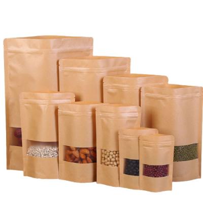 China Recyclable Custom Biodegradable Brown Food Wrapping Kraft Paper Zipper Bags With Window for sale