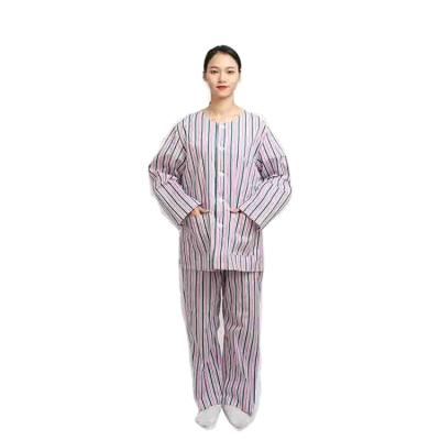 China Wholesale Reusable Cotton hospital gown Patient Long Sleeve stripe uniform Sick clothes for sale