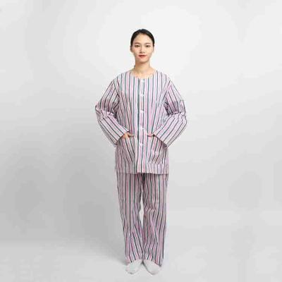 China Hot sale stripe long sleeve 100% cotton Patient Home Care Clothing Suit for sale