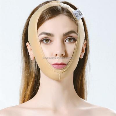 China Antibacterial Medical Compression Garment After Liposuction Bandage Elastic Lower Jaw V Face Cut-Out Headgear for sale