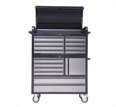 China Stainless steel +rubber wood New! ! 41 Inch Black Roller Stainless Tool Chest Combo With 14 Drawers for sale