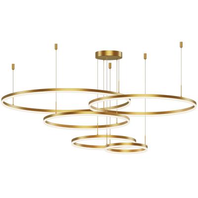 China Contemporary modern simple hanging decorative circle rings ceiling pendant lamp aluminum gold luxury indoor led chandeliers for sale