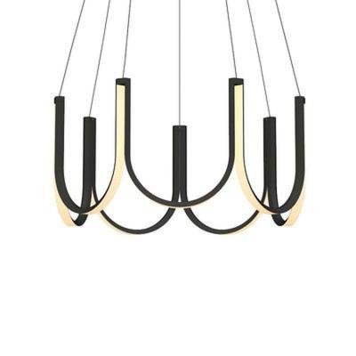 China Modern simple black layered design led linear pendant light luxury wrought iron pendant light for living room for sale