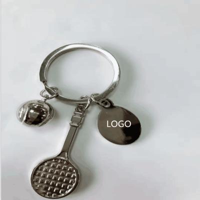 China Fashion Key Chain Metal Tennis Racket Small Souvenir Company LOGO Key Chain Hanging Bag Dangle for sale