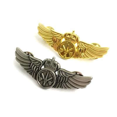 China 3D Gold Airline Flight Force Wing Metal Badge Half Pin / Brooch Pins for sale