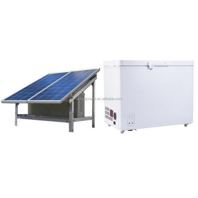 China Hotel 208L DC Solar Rechargeable Battery Operated Compressor 24v Chest Solar Fridge Freezer for sale