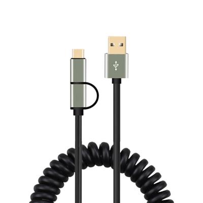 China Billing Android Phone Hot Selling Gold 2 In 1 Type C Spring Micro Charging PVC Coiled USB Cable for sale