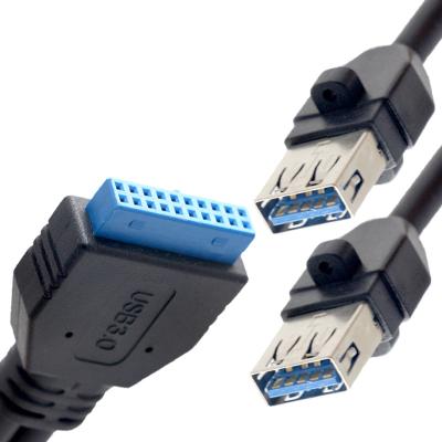 China High Speed ​​USB3.0 Data Transfer Dual Panel USB3.0 Mount A Female To 20 PIN Motherboard Header Cable for sale