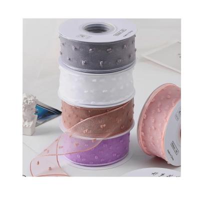 China Viable Gift Wrap Color Cake Polka Dot Ribbon Bow DIY Ribbon Cotton Transparent Bubble Ribbon for sale