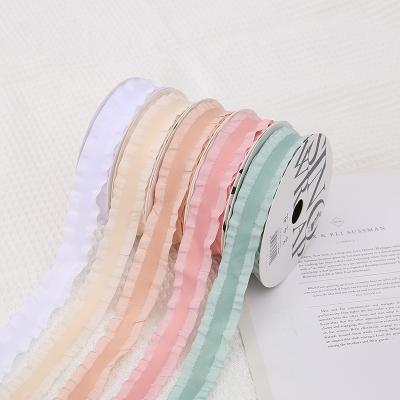 China 2.5cm Ruffled Polyester Ribbon Flower Bouquet Sash DIY Sustainable Wrapping Weaving Sash for sale