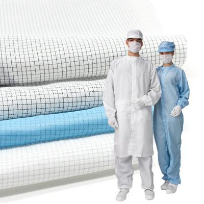 China Cleanroom Anti-Static Striped 5mm Fabric Clothing 99% Polyester 1% ESD Workwear Taffeta Anti ESD Fabric for sale