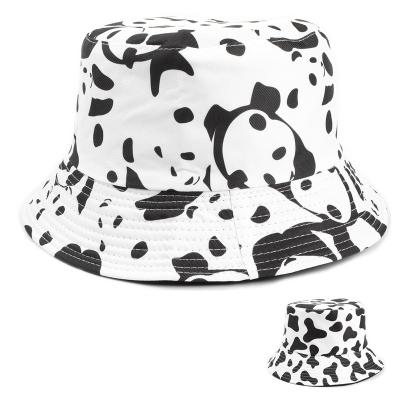 China Custom Cute Picture Bucket Hat Beach Fisherman Cow Printed Reversible Double-side-wear Bucket Hat for sale