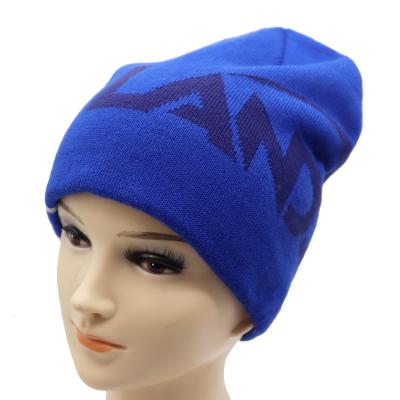 China COMMON Custom Winter Beanie Hat 100% Wheat Jacquard Warm Blue Acrylic Beanie Hat For Men And Women for sale