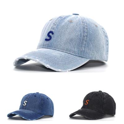 China Jean Baseball Cap Washed Distressed Leisure Patch Embroidery Vintage American COMMON Baseball Cap for sale