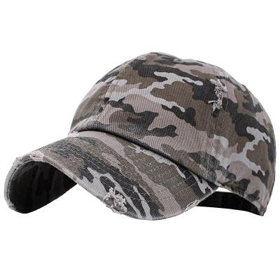 China COMMON Vintage Camouflage Distressed Washed Cotton Dad Hat Adjustable Trucker Style Unisex Baseball Cap for sale