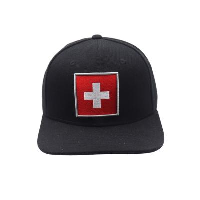 China COMMON American Red Cross Embroidery Patch Black High Quality Cotton 6 Panel Adjustable Size Baseball Caps For Men for sale