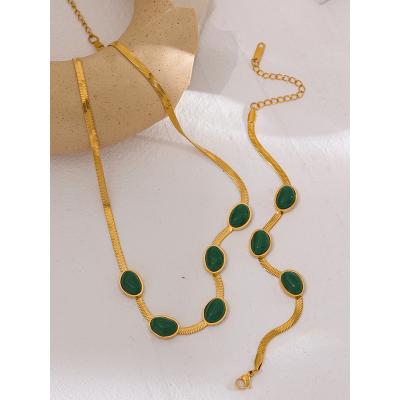 China Yhpup Amazon FASHION Best Selling Gold Plated Jewelry Stainless Steel Agate Necklace Green Women 2022 for sale