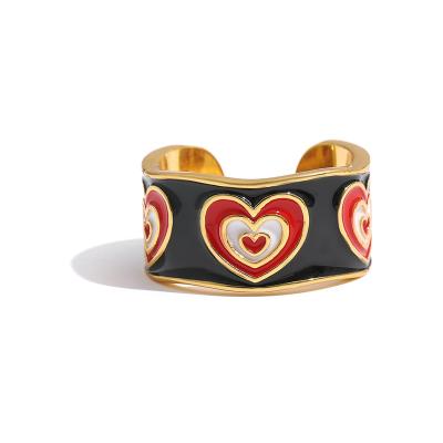 China Yhpup Metal Texture Copper Enamel Heart Opening Ring FASHIONABLE Stylish Finger Ring for Women 2021 for sale