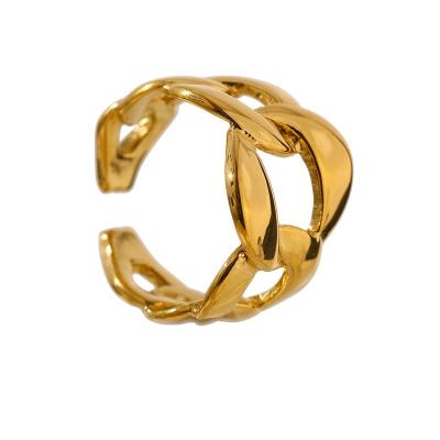 China Yhpup FASHIONABLE Minimalist Metal Chain Opening Ring 18K Gold Plated Waterproof Jewelry 316L Stainless Steel Ring for sale