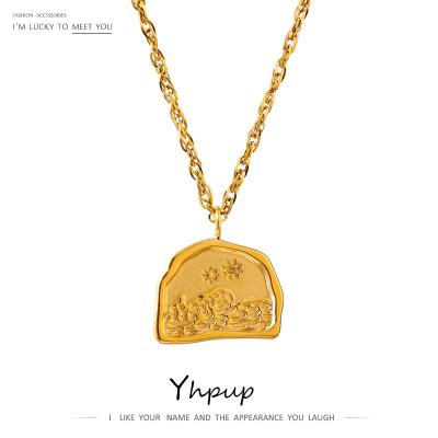 China Yhpup New FASHIONABLE Design Women Gold Stainless Steel Geometric Irregular Pendant Chain Necklace for sale