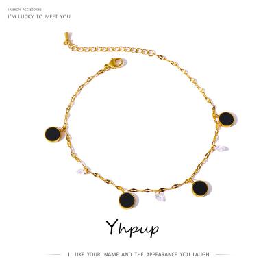 China Yhpup Fashionable Exquisite Round Anklet Enamel Stainless Steel Zircon Anklet Waterproof Chain Jewelry for sale