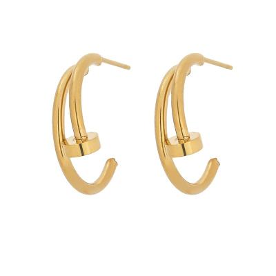 China Yhpup TRENDY Statement Simple Gold Plated Stud Earrings Stainless Steel Jewelry Zircon Earrings For Women for sale