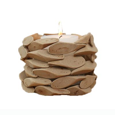 China Classic Driftwood Wooden Cup Pillar Glass Tea Light Led Candle Holders For Spa Party Home Decor, Wooden LED Candle Holders For Wedding for sale