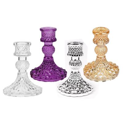 China Classic Glass Diamond Candle Holders Set, for Wedding Decoration Festival Party Candle Holders for sale