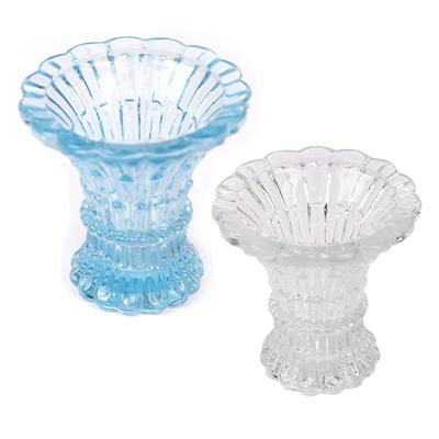 China Classic Glass Candlestick Wedding Table Candle Holder for Spa Party Room Decoration, Flower Texture Pillar Home Decor Candle Holder for sale