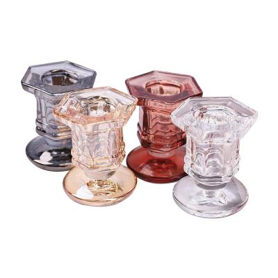 China Classic Clear Glass Candlestick Wedding Table Candle Holder,Texture Clear Glass Pillar Flower Home Decor Candle Holder for sale