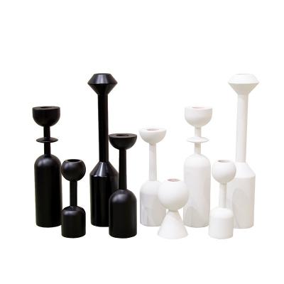 China Classic Home Wooden Pillar Taper Candlestick Holder Nordic Black Tall, Country Style Wooden Candle Holder Candle Holder For Wedding Decor for sale