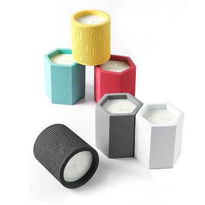 China Nordic Style Factory Striped Ornaments Cylindrical Candle Jars For Candle Making, Customize Logo Nordic Ceramic Hexagon Candle Jars For for sale