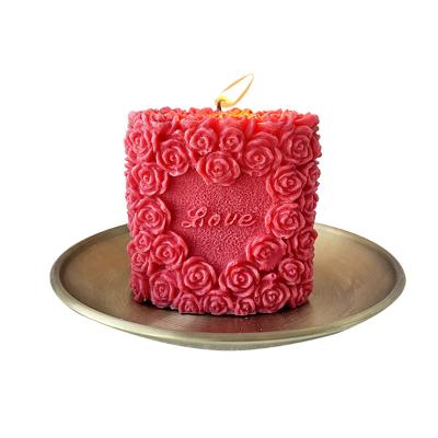 China DIY Candle Preparing 3D Silicone Valentine Flower Rose Pillar Candle Mold for Cake Soap Candy, Rose Pillar Ball Candle Mold for DIY Candle Making for sale