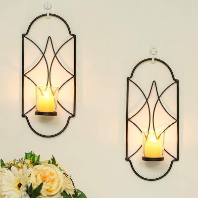 China Minimalist Home Wall Art Metal Sconce Candle Holder Decor Set of 2 Candle Holders Wall Mounted Candle Holders Living Room Fireplace Yard for sale