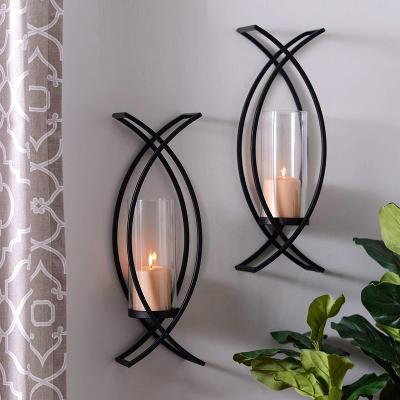 China Minimalist Set Two Metal Wall Sconces Home Decor Metal Wall Sconce Candle Holder for sale