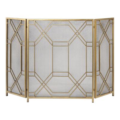 China Handmade Iron Gold 3-Panel Fireplace Screen Shop Display For Home Decoration for sale