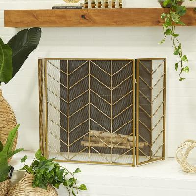 China Modern Iron Minimalistic Gold Metal Fireplace Screen for sale