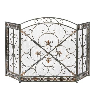 China Hot Selling Wrought Iron Scrolled Decorative Folding Metal Fireplace Screen for sale