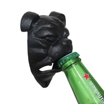 China Vintage Minimalist Wholesale Custom Dog Head Shaped Wall Mounted Cast Metal Beer Bottle Opener for sale