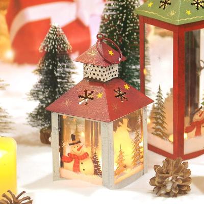 China Decorative Christmas Decorative Snowman Lantern Candle Holder, Rustic, Hand Painted Metal Lantern Hanging Holder for sale