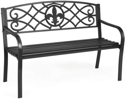 China Outdoor Garden Park Bench Minimalist Metal Patio Bench, Steel Frame Bench with Backrest and Armrests for Porch, Lawn, Balcony for sale