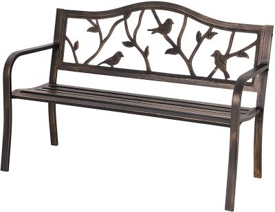 China Outdoor Garden Park Bench Minimalist Metal Patio Bench, Steel Frame Bench with Backrest and Armrests for Porch, Lawn, Balcony for sale