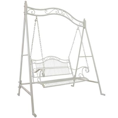 China Garden Double Porch Iron Swing Chair Garden Bench White Swing Frame Minimalist Outdoor Swing Bench for sale