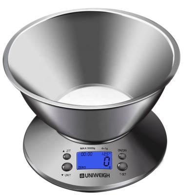 China WITH LID Digital Kitchen Scale For Cooking And Baking Multifunctional Food Scales With Removable Bowl 5kg 1g for sale