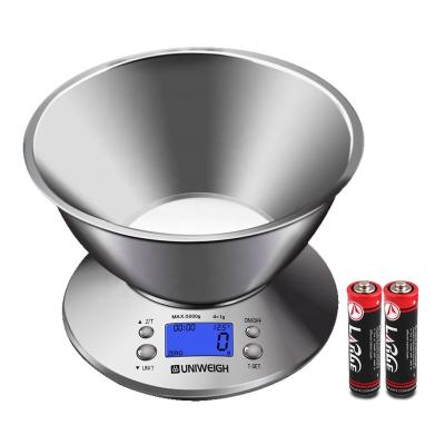 China WITH LID 5000g/1g Cat Food Scale Manufacturer OEM Stainless Steel Kitchen Scale Bowl Professional Cooking Dog Food for sale